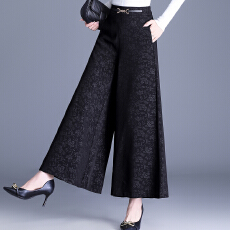 批发秋冬新款高腰垂感裙裤女提花厚款高档阔腿裤<b class='q'>中年</b>妈妈跳舞甩裤大码