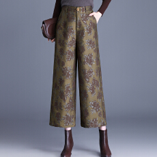 批发新中式国风阔腿裤女欧洲站2025年秋冬新款高腰显瘦直筒提花休闲裤