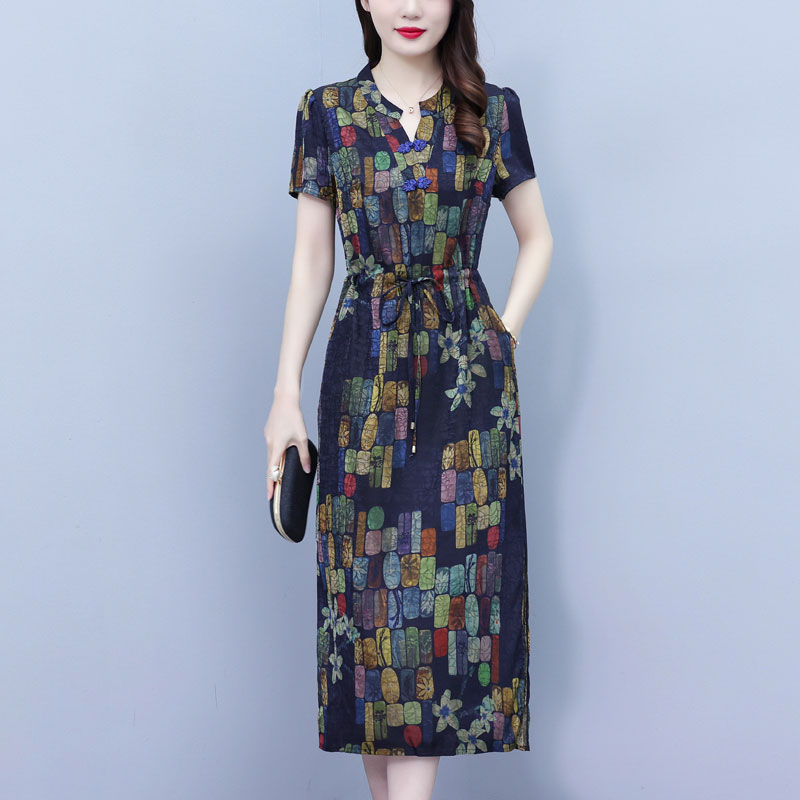 RY212# 真丝桑蚕丝连衣裙女夏2026新款杭州大品牌高端洋气质妈妈旗袍裙子