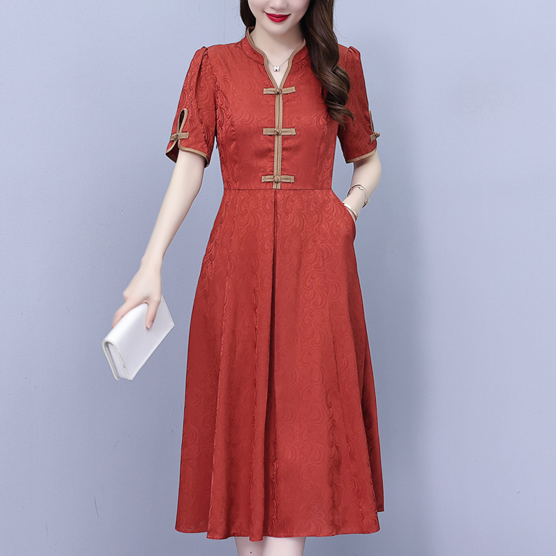 RY210# 真丝桑蚕丝连衣裙女夏季新中式国风轻奢高级感洋气质妈妈旗袍裙子