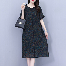 批发真丝桑蚕丝<b class='q'>连衣裙</b>女夏季新款高端香云纱宽松大码<b class='q'>中年</b>妈妈碎花裙子