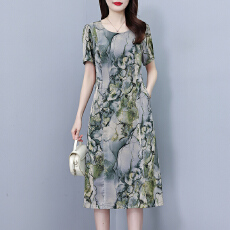 批发真丝桑蚕丝<b class='q'>连衣裙</b>女夏季新款<b class='q'>高端</b>香云纱显瘦大码宽松妈妈印花裙子