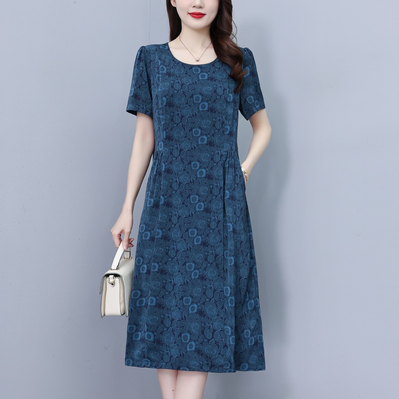 RY1908# 高端品牌真丝桑蚕丝连衣裙子女2026夏季新款大码绿色洋气质妈妈裙