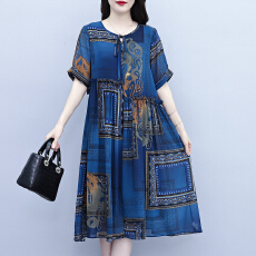 批发香云纱真丝大码连衣裙女装2026<b class='q'>妈妈</b>装夏季短袖夏装宽松长裙子女装