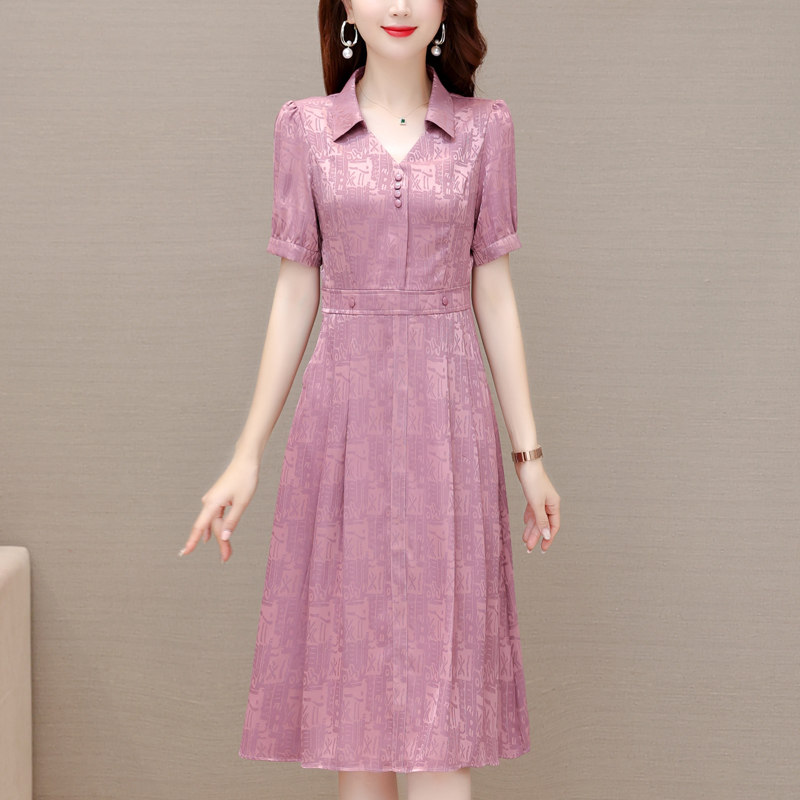 RY1903# 真丝桑蚕丝连衣裙女2026夏季新款高端洋气质遮肚显瘦中年妈妈裙子