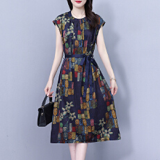 真丝桑蚕丝连衣裙女夏季新款高端气质显瘦大码宽松胖妈妈印花裙子