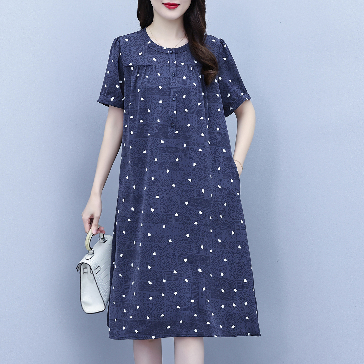 RY1894# 真丝桑蚕丝连衣裙女2026夏季新款宽松大码遮肚高端香云纱中长裙子