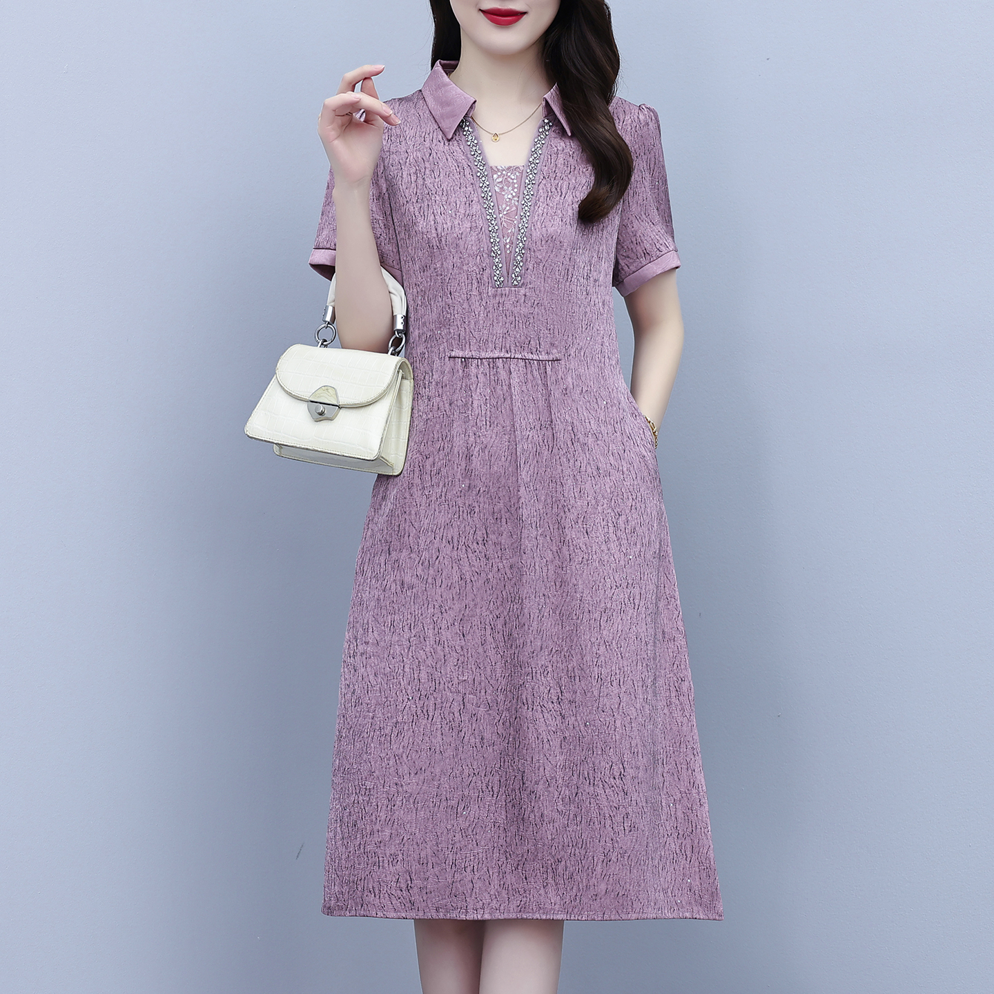 RY1891# 真丝桑蚕丝连衣裙女2026夏季新款香云纱高端气质遮肉显瘦妈妈裙子