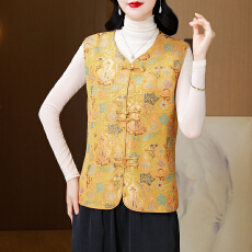 批发新中式真丝宋锦马甲女款春秋<b class='q'>夏</b>新款国风提花坎肩背心外穿唐装上衣