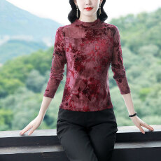 批发半高领打底衫女士长袖t恤2026秋冬新款内搭洋气妈妈植绒<b class='q'>网纱</b><b class='q'>上衣</b>