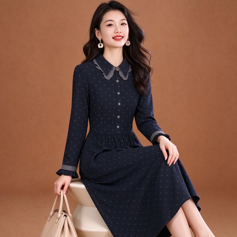 BY35100# 娃娃领小香风连衣裙女秋冬新品贵夫人品牌内搭打底裙子高级感 服裝批發女裝批發服飾貨源