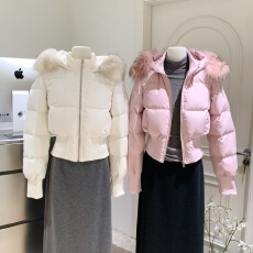 批发周壹 EEONE10.15/10:00am 韩女日记可拆卸真毛领绒内胆收腰羽绒服