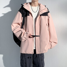 批发2025年新品宽松冲锋衣户外情侣拼色冲锋衣可脱卸帽防水防风夹克青