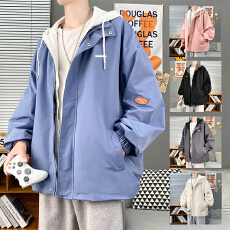 批发潮<b class='q'>男</b>夹克外套时尚假两件针织连帽夹克港风情侣上衣嘻哈宽松版爆款