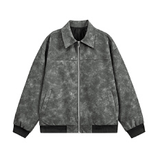 春秋新款美式复古翻领皮衣夹克宽松休闲男女学生情侣工装外套