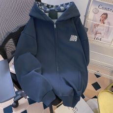 批发2025年秋冬新款刺绣<b class='q'>潮牌</b>情侣拉链连帽<b class='q'>卫衣</b>女宽松慵懒风外套