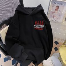 批发韩版字母刺绣连帽加绒卫衣女秋冬新款宽松大码情侣装上衣加厚外套