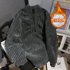 批发实拍<b class='q'>潮牌</b>卫衣男秋冬加绒新款鱼骨纹拉链宽松立领保暖上衣韩版女装