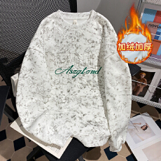 批发实拍<b class='q'>大码</b>男女装卫衣加绒秋冬新款潮设计感凹凸印宽松圆领保暖上衣