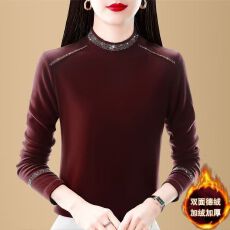 批发德绒半高领长袖洋气质减龄修身显瘦保暖t恤冬季加绒加厚<b class='q'>打底衫</b>女