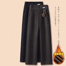 批发人字纹复合贝贝绒松紧腰阔腿裤秋冬加绒加厚高腰宽松休闲直筒裤女