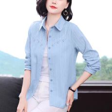 批发时尚气质纯棉衬衫<b class='q'>女</b>设计感上衣春秋翻领长袖休闲宽松衬衣韩版小衫