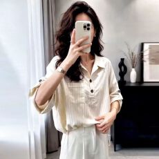 批发韩系春<b class='q'>秋</b>抽绳条纹衬衫女新款显瘦百搭气质长袖独特好看上衣女小衫