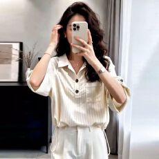 批发条纹时尚气质长袖洋气小衫春<b class='q'>秋</b>新款设计感宽松显瘦衬衣长袖上衣女