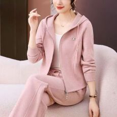 批发曼巴棉连帽卫衣时尚春秋<b class='q'>运动服</b>两件套女宽松薄款显瘦开衫休闲套装