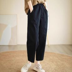 批发40支纯棉时尚哈伦萝卜裤女春秋松紧腰宽松薄款休闲新款阔腿九分裤