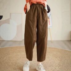 批发40支纯棉时尚显瘦小个子萝卜裤女九分裤春秋松紧腰宽松休闲<b class='q'>哈伦裤</b>