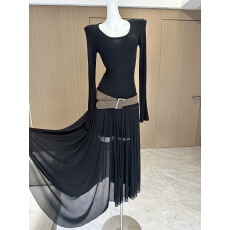 批发方汀FANGTING莱赛尔<b class='q'>桑蚕丝</b>U领<b class='q'>连衣裙</b>酷辣风穿搭针织拼接大摆裙子