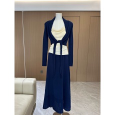 批发慵懒风蓝色长袖针织开衫荡领吊带背心女<b class='q'>夏</b>季套装高腰半身裙三件套