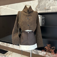 批发OYFF凡凡来咯【黑糖威士忌】两穿高领针织开衫女大廓形短外套上衣