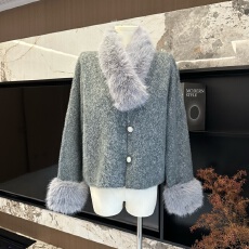 批发OKJJ秋冬新款法式小香风毛衣外套女宽松洋气厚仿貂绒针织开衫上衣