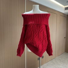 批发不冷BULENG多穿法翻领一字肩宽松包臀毛衣女新春中长款高领针织衫