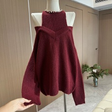 批发禾呈挂脖假两件露肩设计感毛针织衫女秋冬气质高级感宽松显瘦毛衣