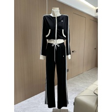 批发高端深圳南油～黑色丝绒拉链卫衣外套+休闲阔腿裤<b class='q'>长</b>裤<b class='q'>运动</b>套装<b class='q'>女</b>