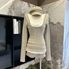 批发Rase le sol‘Christmas Set2.0’绞花毛衣蕾丝吊带针织短裤套装