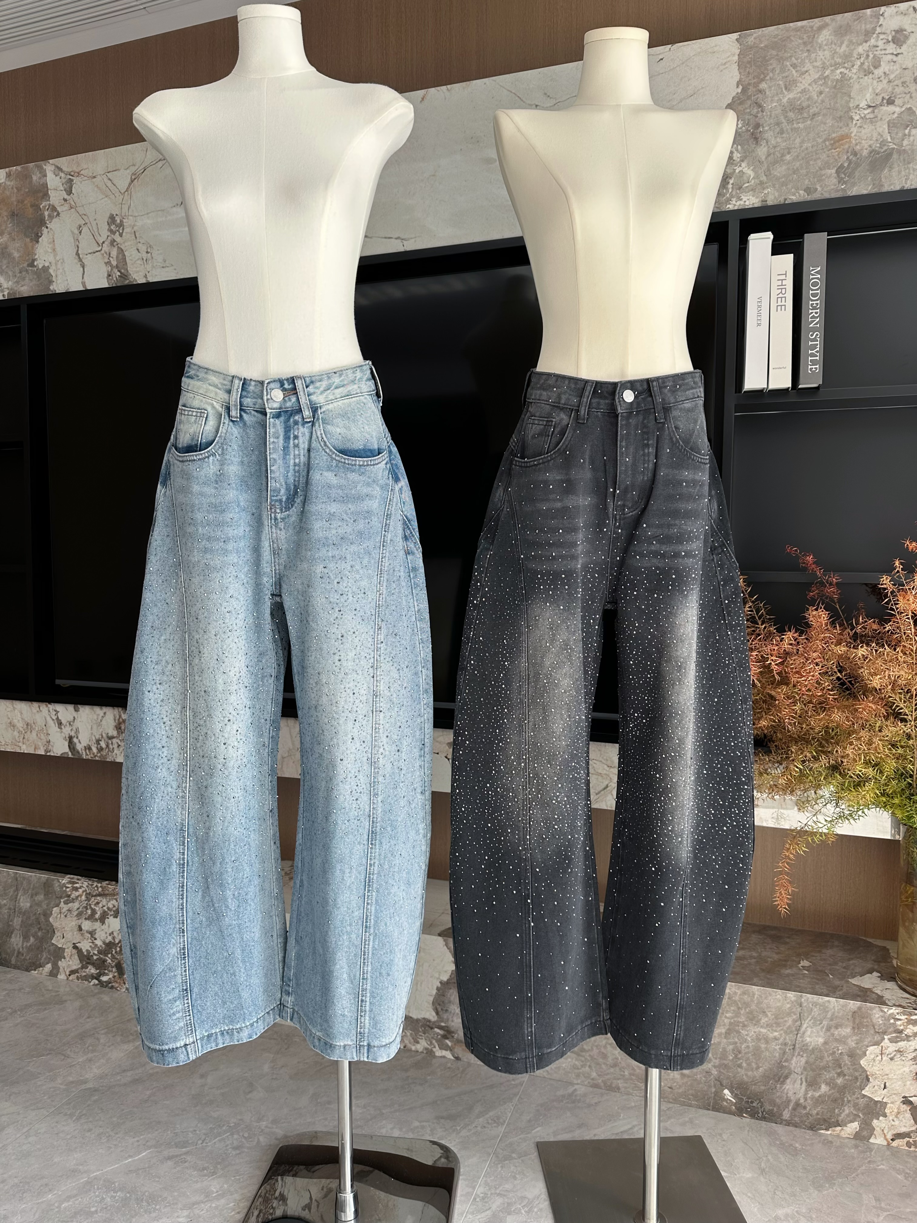 ydfstudio 작은 대중 똑똑한 스타 훈련 유럽 상품 높음 제품 무거운 작업 핫픽스 털이 있는 디자인 모통이 칼 청바지