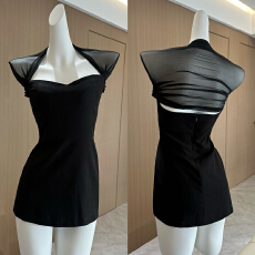 批发K_hottie【雾夜】小众设计款早春新款薄纱掐腰显瘦连衣<b class='q'>裙</b>