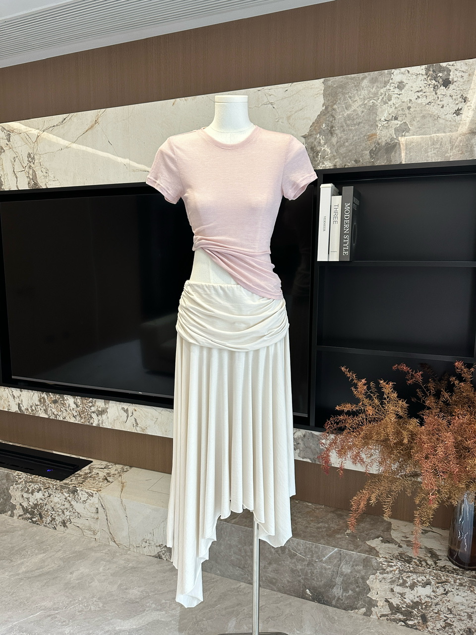 para jie 시 지에 패치 워크 Pleat 라임 라이 경기 서울 슈퍼 도루 센스 슬림해 보이는 한 마디 롱 스커트 여성 불규칙 반신 스커트