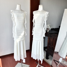 批发白水 人鱼缪斯 海边度假<b class='q'>连衣裙</b>女夏新款气质褶皱显瘦包臀<b class='q'>长裙女</b>