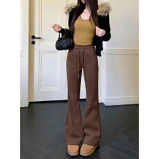 实拍实价 加绒加厚高腰显瘦修身百搭提臀微喇叭垂感运动休闲裤