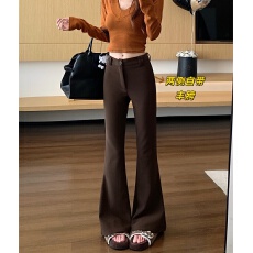 批发实拍实价 加绒加厚辣妹纯欲风自带丰胯<b class='q'>修身</b>显瘦高腰微喇叭长<b class='q'>裤</b>