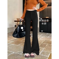 批发实拍实价 加绒加厚辣妹纯欲风自带丰胯<b class='q'>修身</b>显瘦高腰微喇叭长<b class='q'>裤</b>