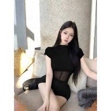 批发实拍实价 纯欲性感内搭修身显瘦打底拼接网纱高级感上衣丰胯<b class='q'>短裤</b>