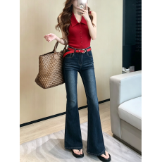 批发实拍实价 美式复古蓝弹力紧身高腰<b class='q'>百搭</b>牛仔微喇叭长<b class='q'>裤</b><b class='q'>百搭</b>上衣