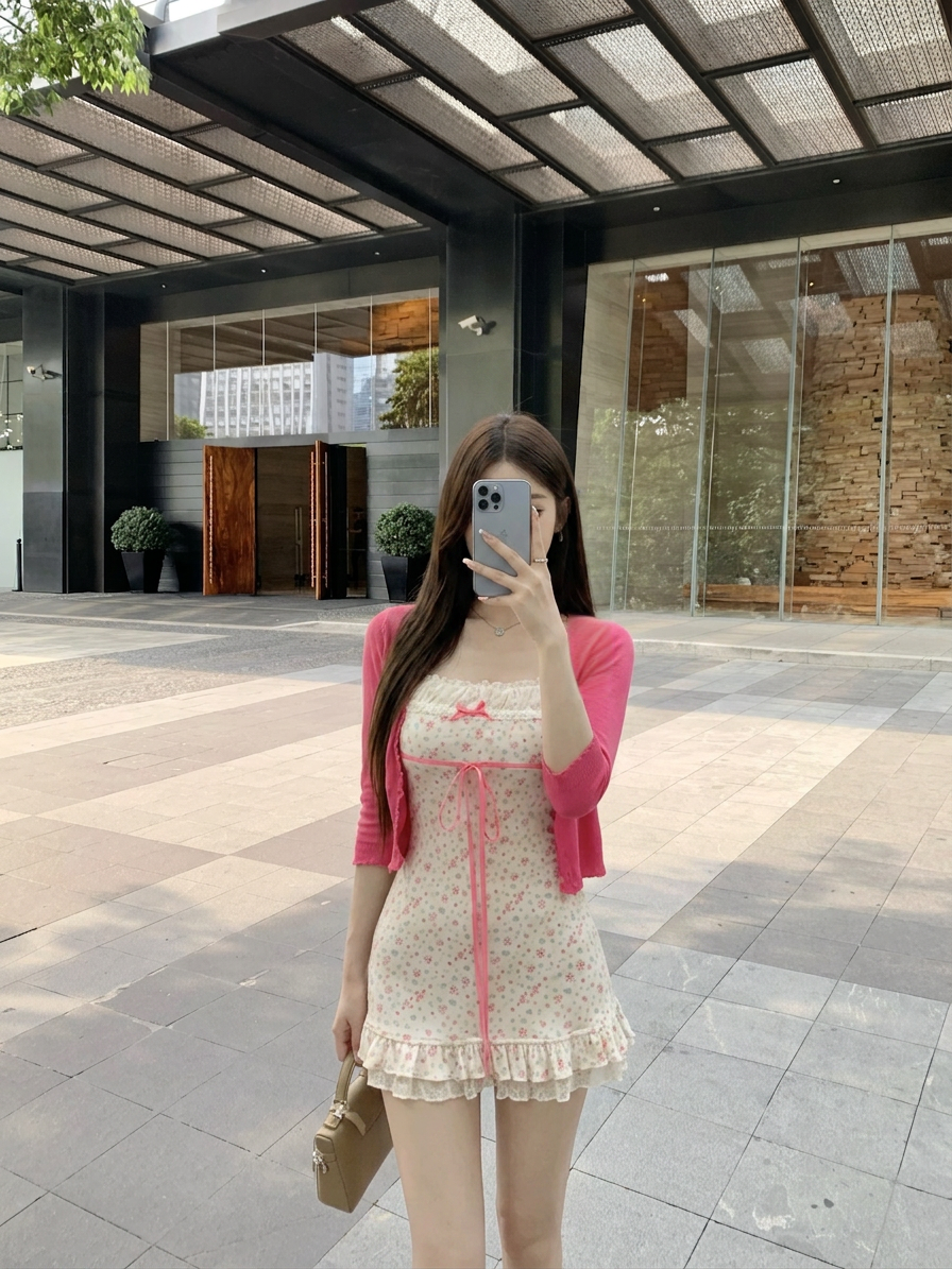 실사 정가 소녀 달콤함 허리 수축 슬림해 보이는 작은 대중 디자인 센스 패션 연령 감소 꽃무늬 슬립 드레스