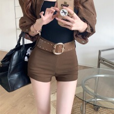 批发实拍实价 美式辣妹腰带高腰显瘦<b class='q'>百搭</b>外穿休闲紧身弹力短裤
